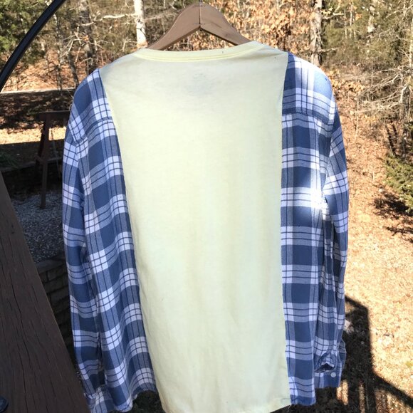 Reworked Flannel Tee, S-M: Table Rock Lake Lightweight Upcycled Shirt Remake - Picture 2 of 11